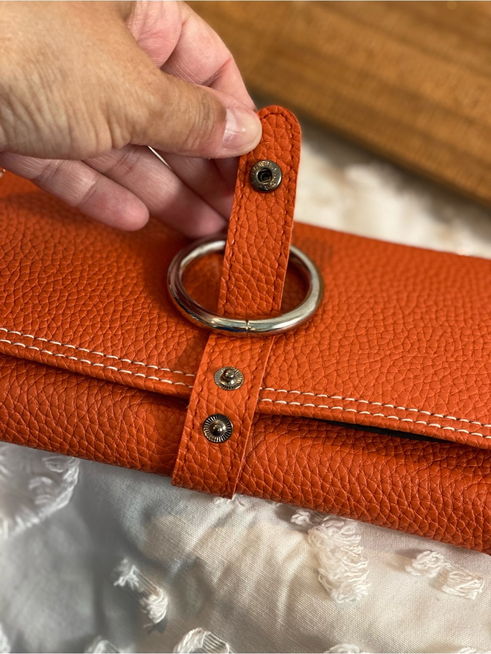 Orange Leather Travel Jewelry Wallet with Silver Ring - Picture 11 of 13